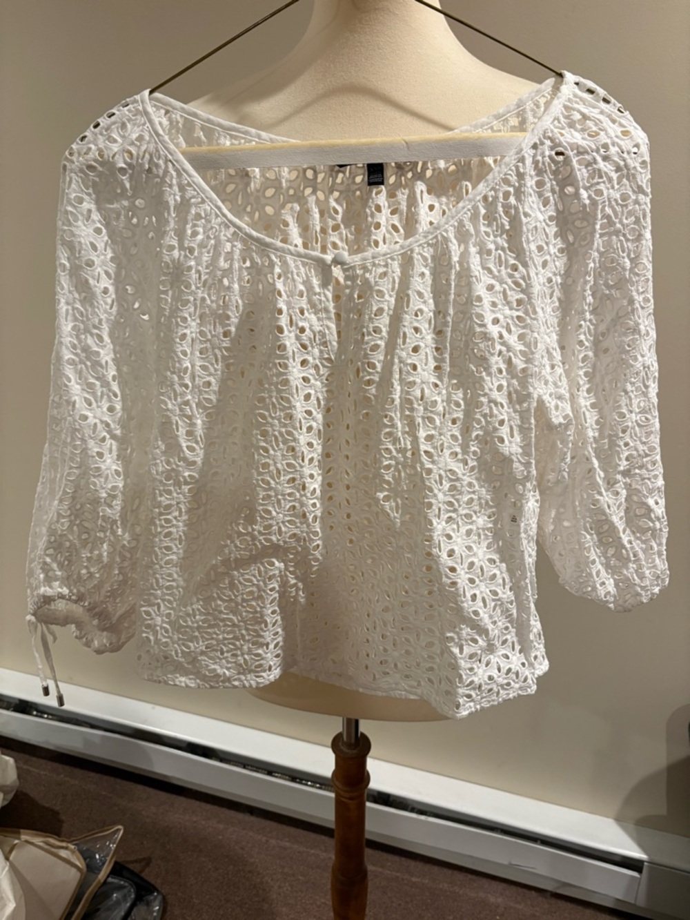 White House Black Market White Eyelet Peasant Top